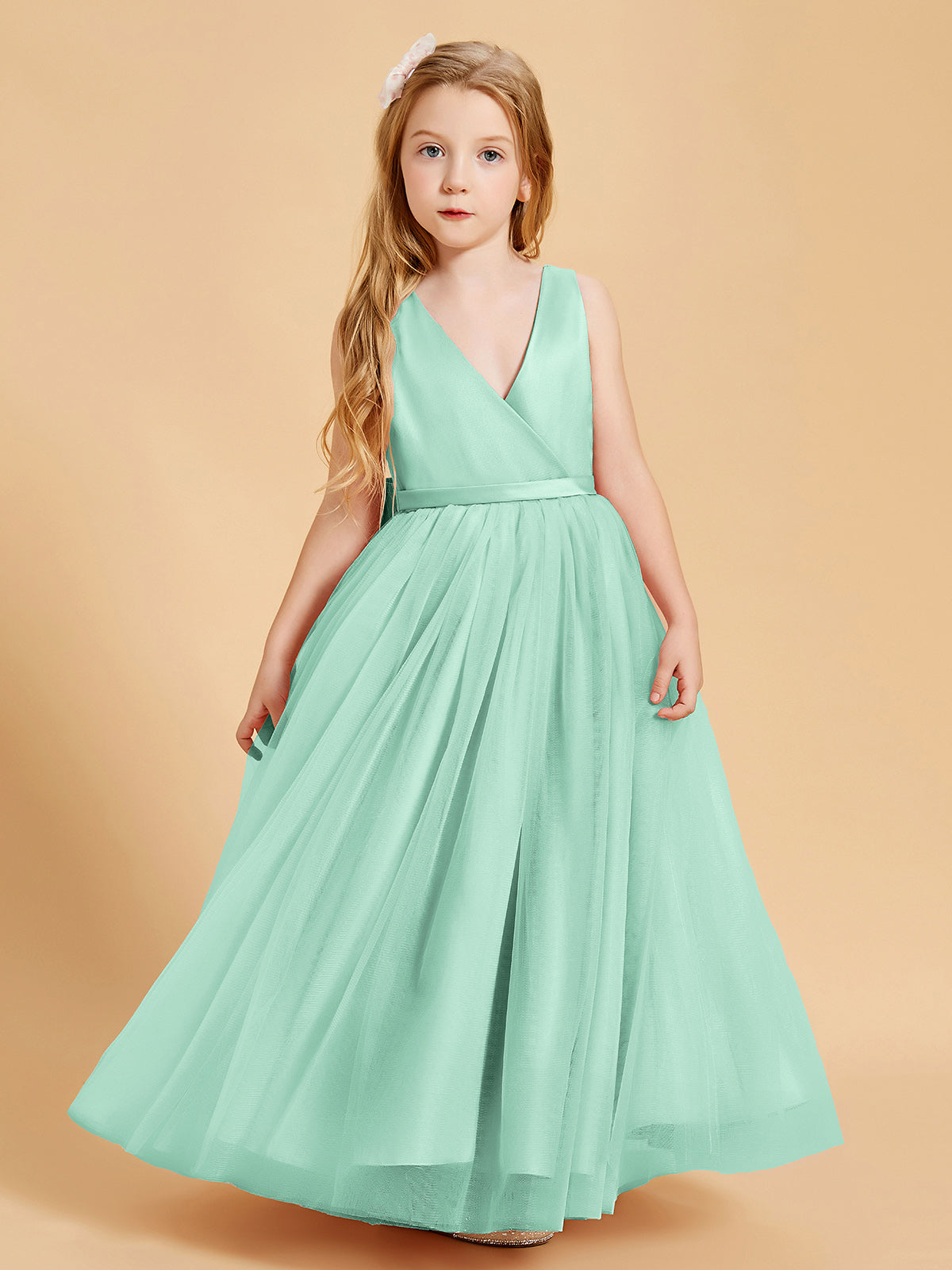Tulle Junior Bridesmaid Dresses Satin Top Mint Green